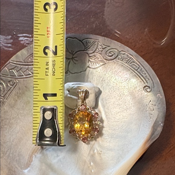 Citrine and pink tourmaline pendant in 10kt gold. - Picture 5 of 6